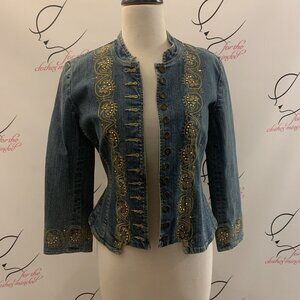 WILLI SMITH. Size XS-S. Stretch Embroidered Denim Jacket. Embellished. B47
